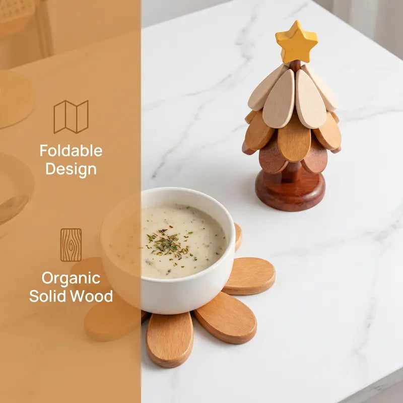 🎄 2-in-1 Wooden Christmas Tree Trivet & Decorative Coaster Set 🍂
