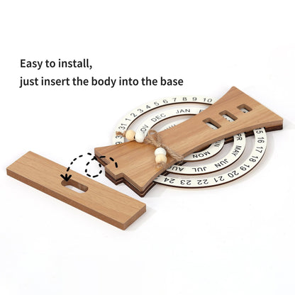📅Wooden Perpetual Calendar Handcrafted Rotatable Discs Vintage Rustic No Need to Replace Yearly