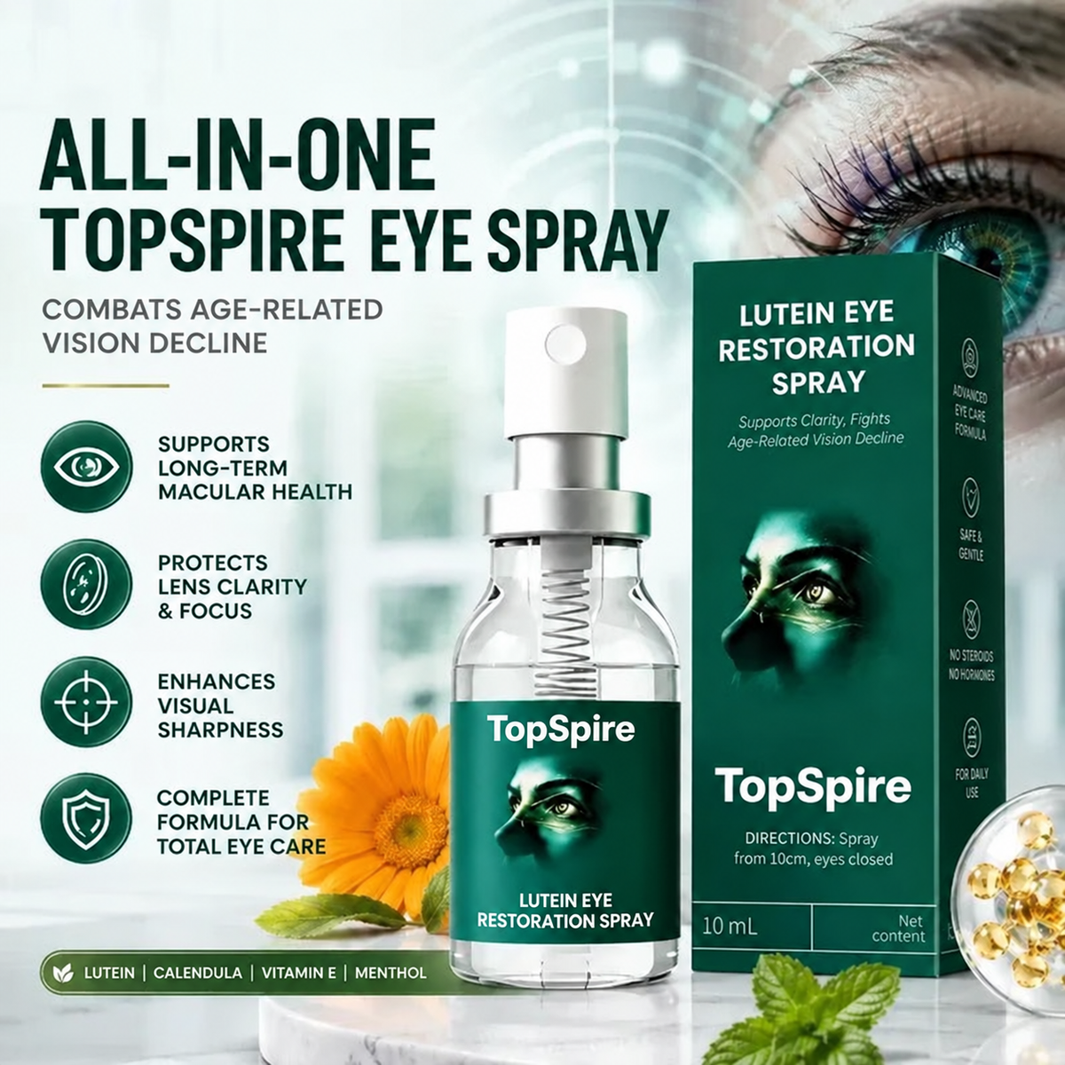 TopSpire® Lutein Eye Care Spray — 10-Second Daily Routine