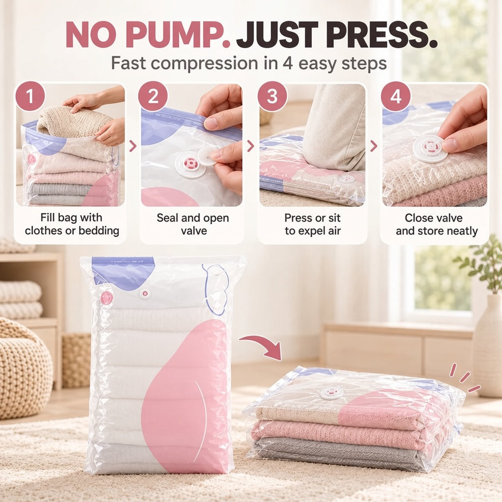 💨 Pyrolite No-Pump Vacuum Storage Bags ✨ Save Space, Store More! 🧺