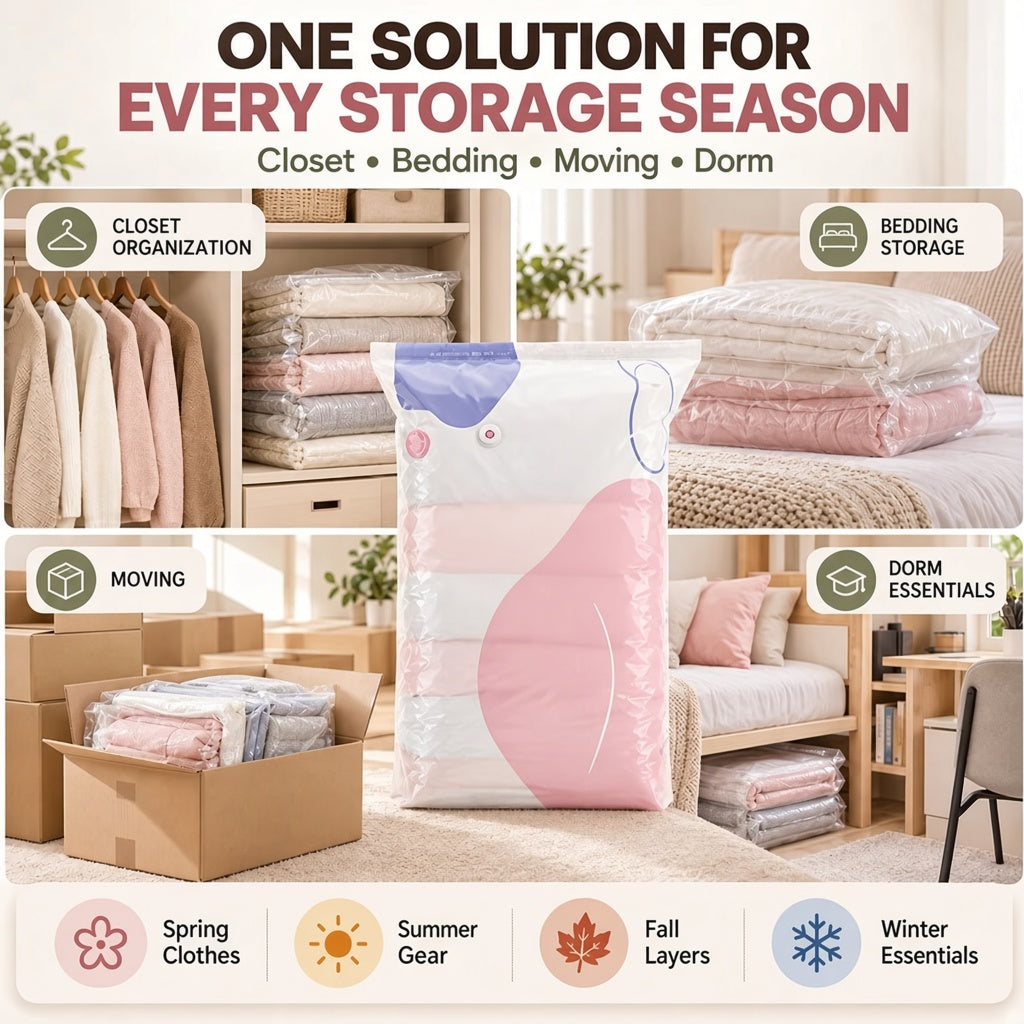 💨 Pyrolite No-Pump Vacuum Storage Bags ✨ Save Space, Store More! 🧺