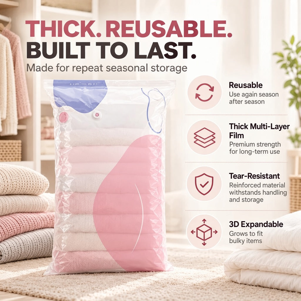 💨 Pyrolite No-Pump Vacuum Storage Bags ✨ Save Space, Store More! 🧺