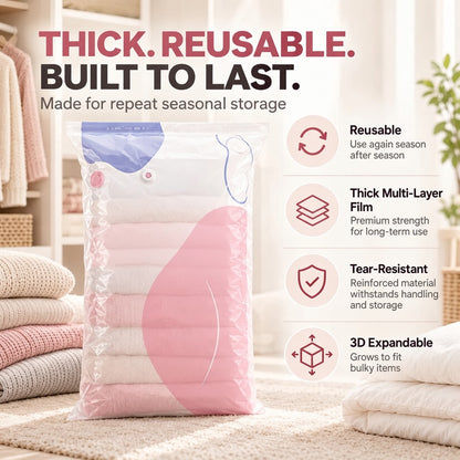 💨 Pyrolite No-Pump Vacuum Storage Bags ✨ Save Space, Store More! 🧺