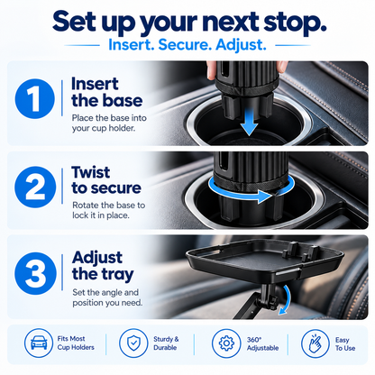 Universal 360° Swivel Car Cup Holder Tray