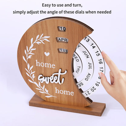 📅Wooden Perpetual Calendar Handcrafted Rotatable Discs Vintage Rustic No Need to Replace Yearly