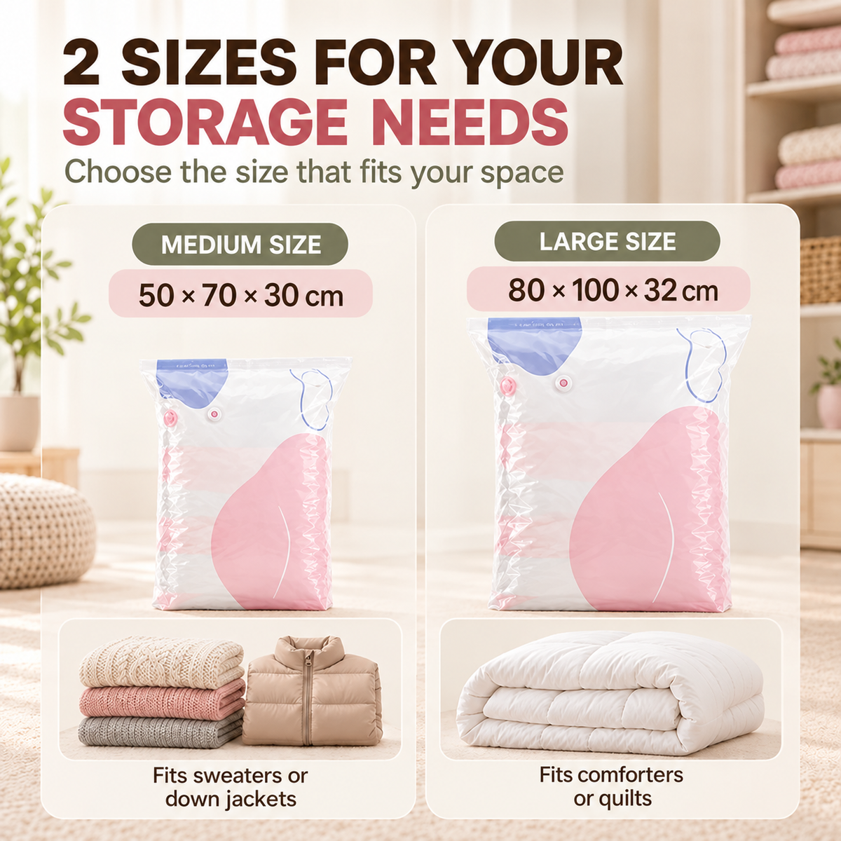 💨 Pyrolite No-Pump Vacuum Storage Bags ✨ Save Space, Store More! 🧺