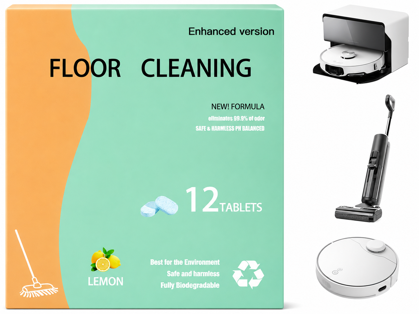 24PCS-Pack Floor Cleaning Tablets available in lemon or mint scent eco-safe materials remove grime and odors effectively dries quickly with no residue for all household floor cleaning