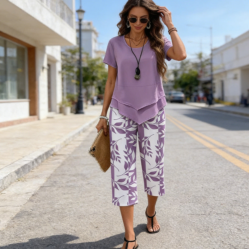 👚50% OFF NOW!🔥 Casual set featuring a tiered, round-neck tunic paired with wide-leg trousers – a flowy style in soft fabric, perfect for everyday wear 🌸