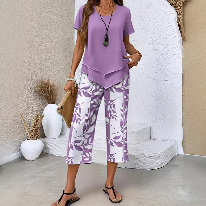 👚50% OFF NOW!🔥 Casual set featuring a tiered, round-neck tunic paired with wide-leg trousers – a flowy style in soft fabric, perfect for everyday wear 🌸