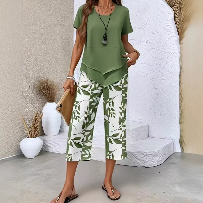 👚50% OFF NOW!🔥 Casual set featuring a tiered, round-neck tunic paired with wide-leg trousers – a flowy style in soft fabric, perfect for everyday wear 🌸