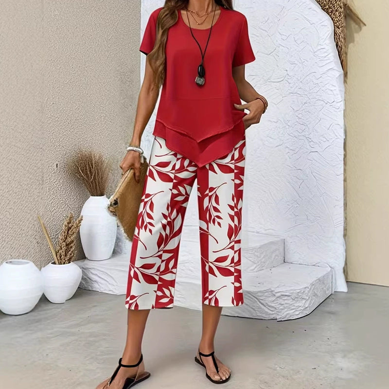 👚50% OFF NOW!🔥 Casual set featuring a tiered, round-neck tunic paired with wide-leg trousers – a flowy style in soft fabric, perfect for everyday wear 🌸