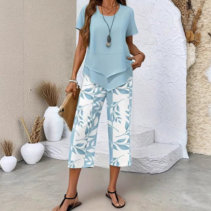 👚50% OFF NOW!🔥 Casual set featuring a tiered, round-neck tunic paired with wide-leg trousers – a flowy style in soft fabric, perfect for everyday wear 🌸