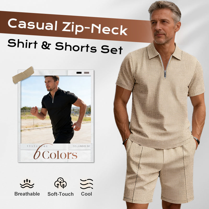 🎁2026 New Arrivals 50% OFF💥Summer Zip-Neck Shirt & Shorts Set – Breathable, Lightweight & Effortlessly Stylish ☀️🌬️🔥【Limited Time】