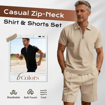 🎁2026 New Arrivals 50% OFF💥Summer Zip-Neck Shirt & Shorts Set – Breathable, Lightweight & Effortlessly Stylish ☀️🌬️🔥【Limited Time】
